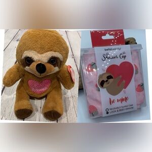 I ❤️ You Slow Much Plush & Sloth “BE MINE” Shower Cap Bundle